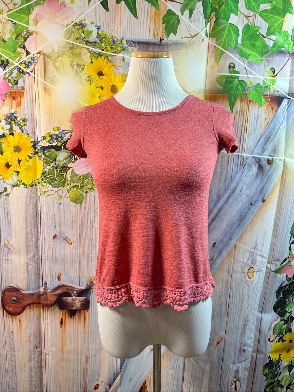 775-Full Tilt Dusty Rose Short Sleeve Top.
